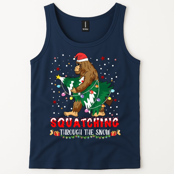 Sasquatch Christmas Squatching Bigfoot Santa Xmas Tree Light Tank Top