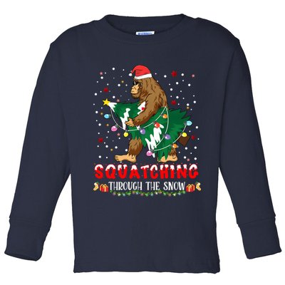 Sasquatch Christmas Squatching Bigfoot Santa Xmas Tree Light Toddler Long Sleeve Shirt