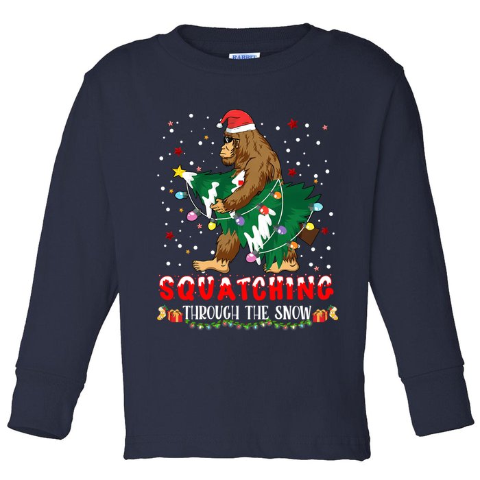 Sasquatch Christmas Squatching Bigfoot Santa Xmas Tree Light Toddler Long Sleeve Shirt