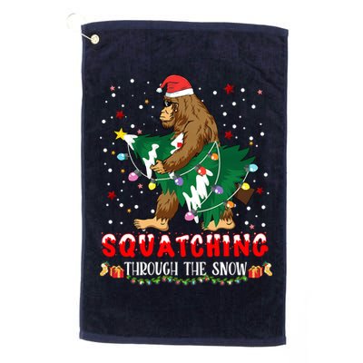 Sasquatch Christmas Squatching Bigfoot Santa Xmas Tree Light Golf Towel
