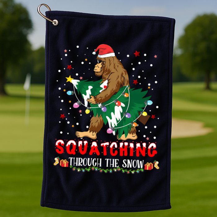 Sasquatch Christmas Squatching Bigfoot Santa Xmas Tree Light Golf Towel