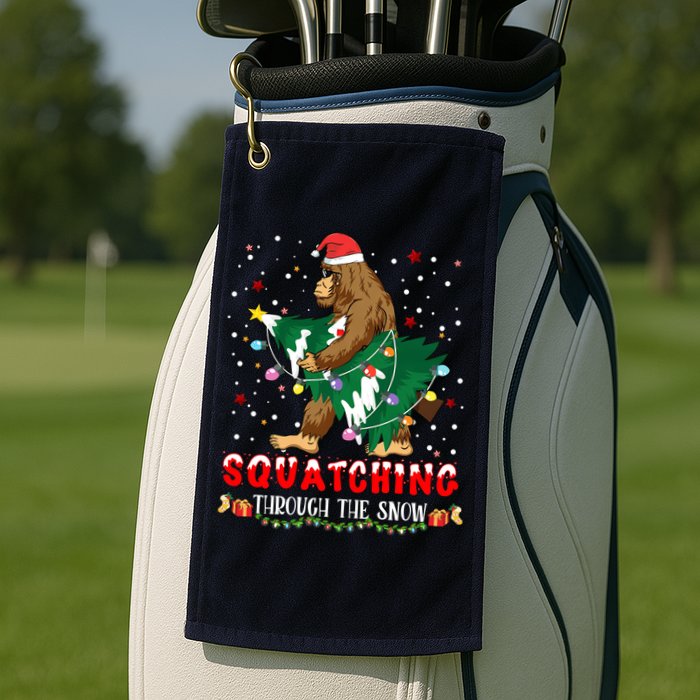 Sasquatch Christmas Squatching Bigfoot Santa Xmas Tree Light Golf Towel