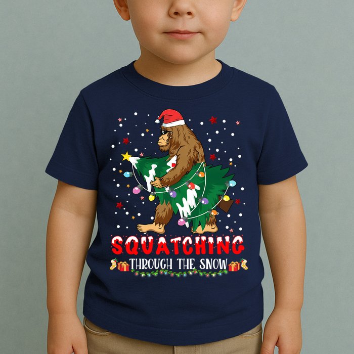 Sasquatch Christmas Squatching Bigfoot Santa Xmas Tree Light Toddler T-Shirt