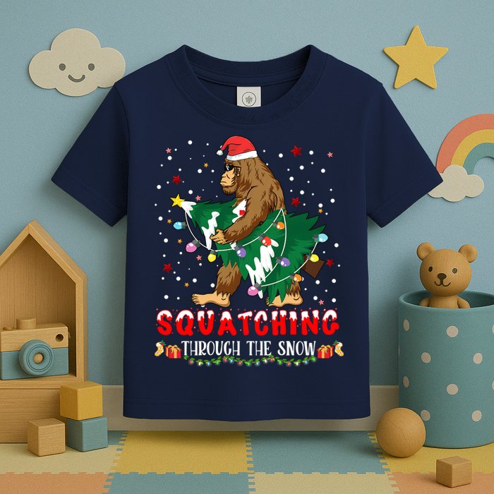 Sasquatch Christmas Squatching Bigfoot Santa Xmas Tree Light Toddler T-Shirt