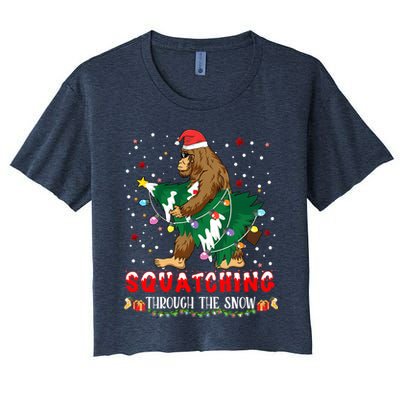 Sasquatch Christmas Squatching Bigfoot Santa Xmas Tree Light Crop Top