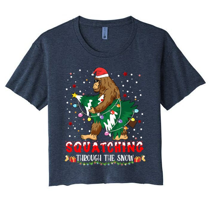 Sasquatch Christmas Squatching Bigfoot Santa Xmas Tree Light Crop Top
