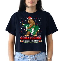 Sasquatch Christmas Squatching Bigfoot Santa Xmas Tree Light Crop Top