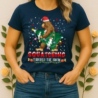 Sasquatch Christmas Squatching Bigfoot Santa Xmas Tree Light Womens T-Shirt