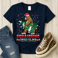 Sasquatch Christmas Squatching Bigfoot Santa Xmas Tree Light Womens T-Shirt