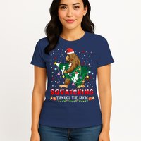Sasquatch Christmas Squatching Bigfoot Santa Xmas Tree Light Womens T-Shirt