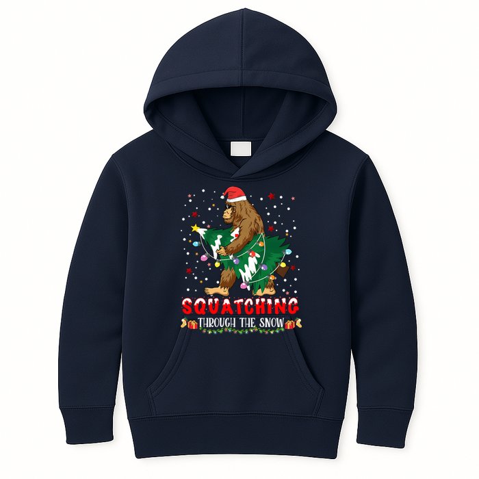 Sasquatch Christmas Squatching Bigfoot Santa Xmas Tree Light Kids Hoodie