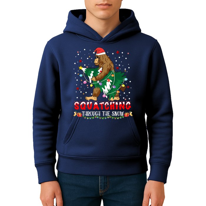 Sasquatch Christmas Squatching Bigfoot Santa Xmas Tree Light Kids Hoodie