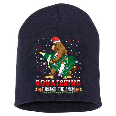 Sasquatch Christmas Squatching Bigfoot Santa Xmas Tree Light Short Acrylic Beanie