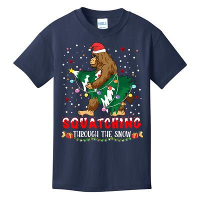 Sasquatch Christmas Squatching Bigfoot Santa Xmas Tree Light Kids T-Shirt