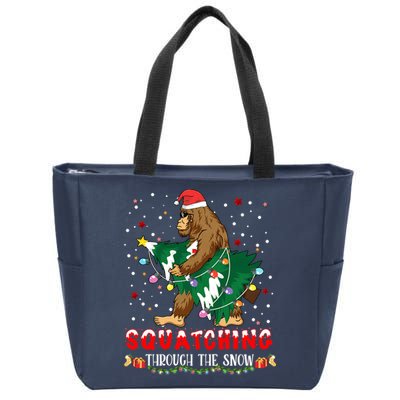 Sasquatch Christmas Squatching Bigfoot Santa Xmas Tree Light Zip Tote Bag