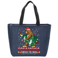 Sasquatch Christmas Squatching Bigfoot Santa Xmas Tree Light Zip Tote Bag