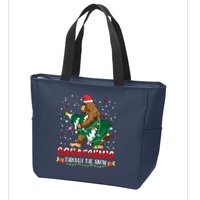 Sasquatch Christmas Squatching Bigfoot Santa Xmas Tree Light Zip Tote Bag