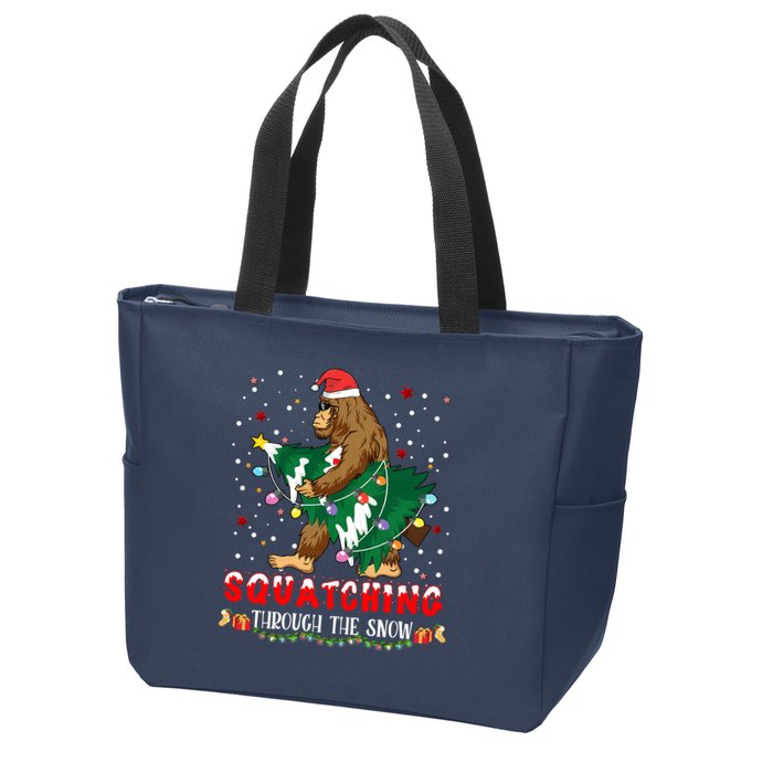 Sasquatch Christmas Squatching Bigfoot Santa Xmas Tree Light Zip Tote Bag
