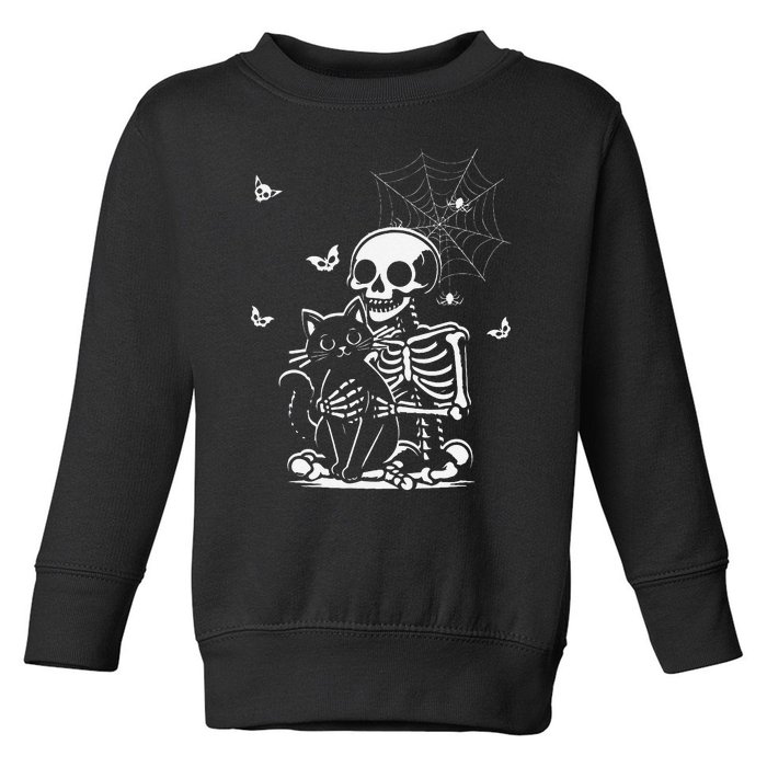 Skeleton Cat Skull Holding Kitty Cute Goth Halloween Toddler Sweatshirt