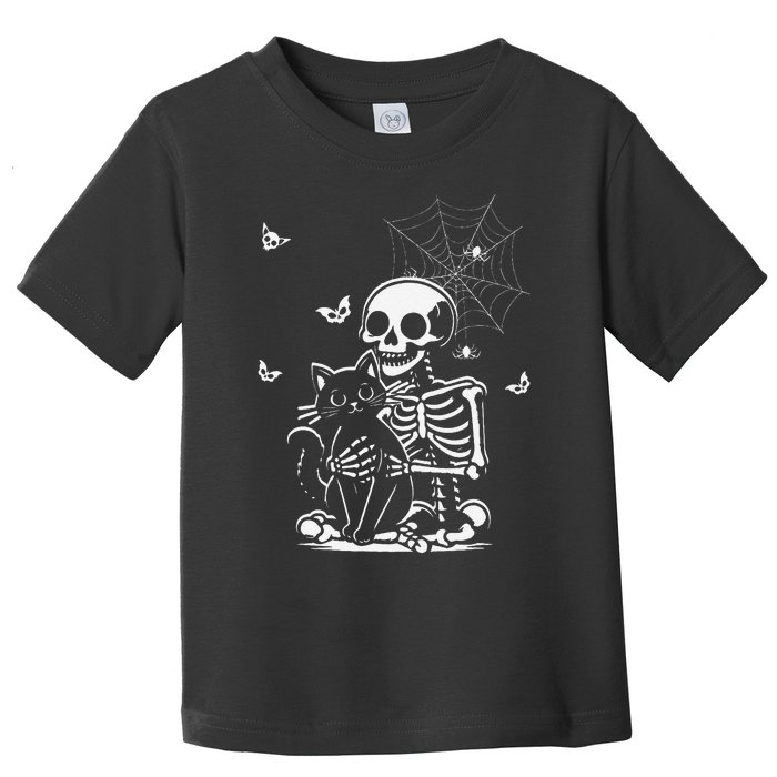 Skeleton Cat Skull Holding Kitty Cute Goth Halloween Toddler T-Shirt