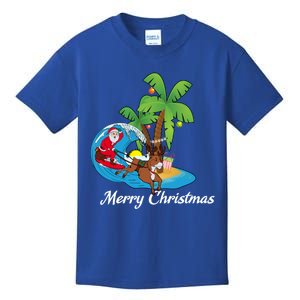 Surfing Christmas Santa Claus Comes To The City Funny Gift Kids T-Shirt