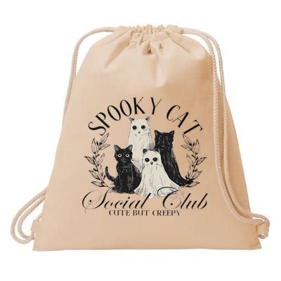 Spooky Cat Social Club Ghost Cat Halloween Gothic Black Cat Drawstring Bag