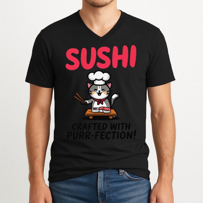 Sushi Cat  Sushi Roll Japanese Food Preppy Cat V-Neck T-Shirt