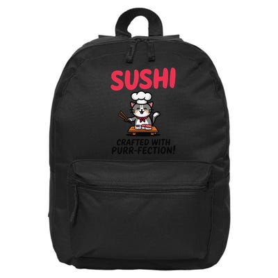 Sushi Cat  Sushi Roll Japanese Food Preppy Cat 16 in Basic Backpack