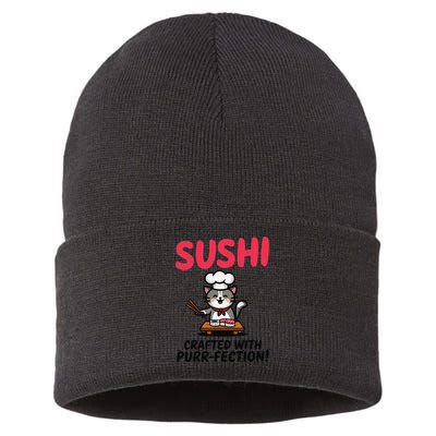 Sushi Cat  Sushi Roll Japanese Food Preppy Cat Sustainable Knit Beanie