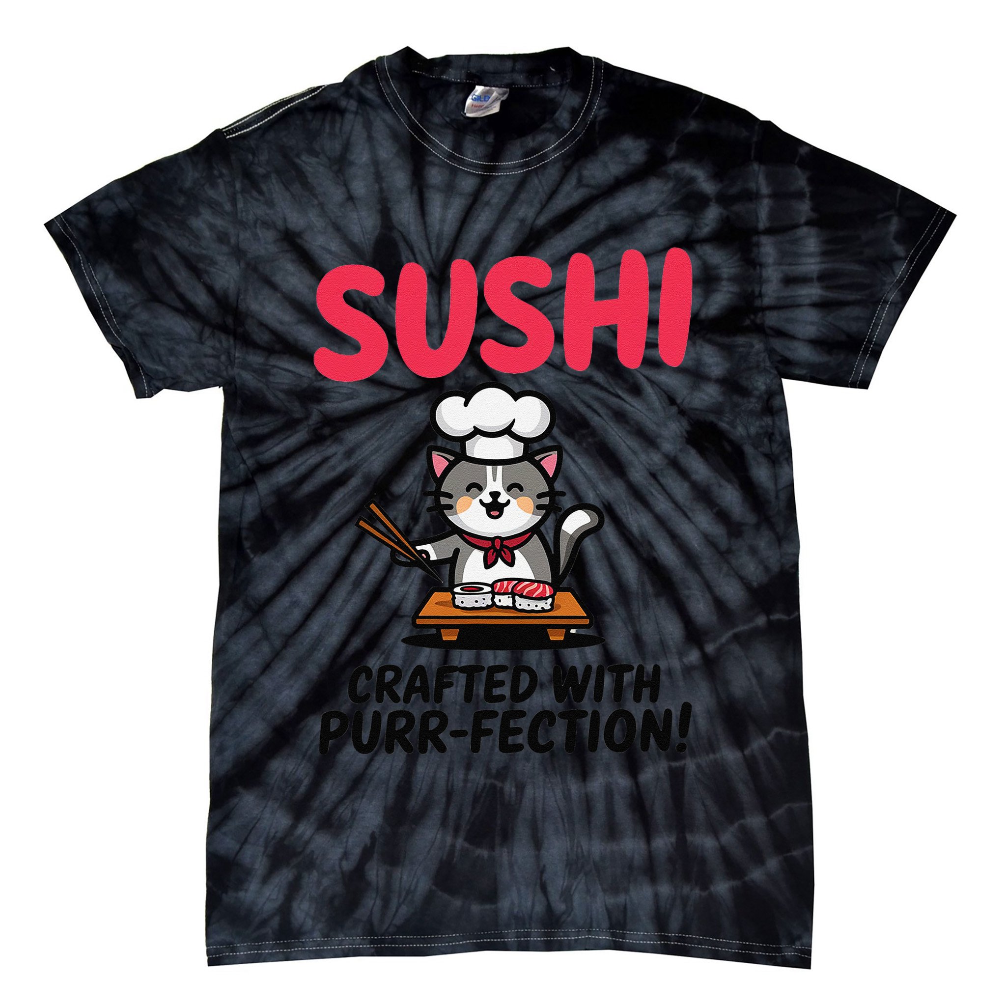 Sushi Cat  Sushi Roll Japanese Food Preppy Cat Tie-Dye T-Shirt