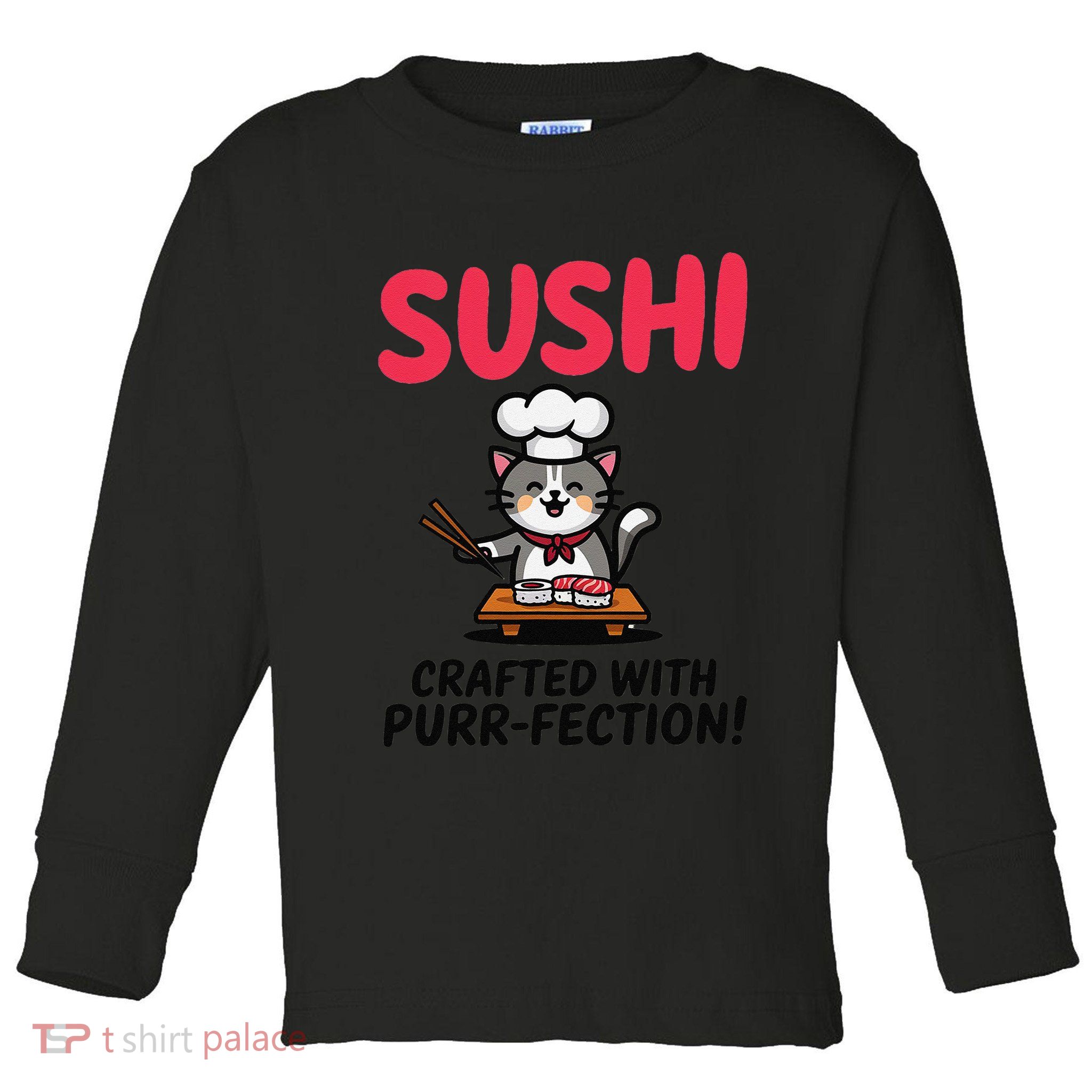 Sushi Cat  Sushi Roll Japanese Food Preppy Cat Toddler Long Sleeve Shirt