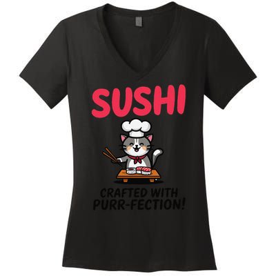 Sushi Cat  Sushi Roll Japanese Food Preppy Cat Women's V-Neck T-Shirt