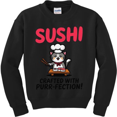 Sushi Cat  Sushi Roll Japanese Food Preppy Cat Kids Sweatshirt