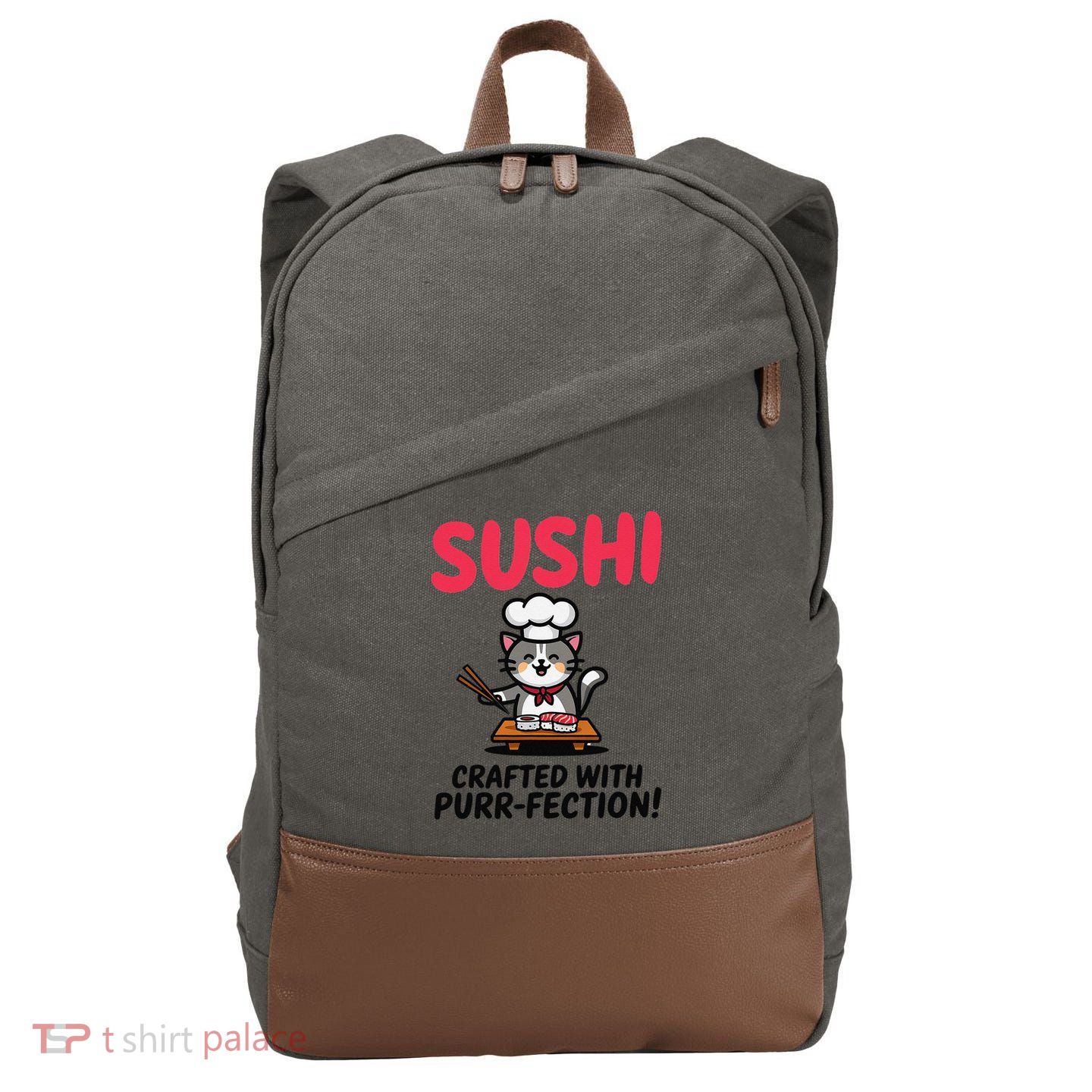 Sushi Cat  Sushi Roll Japanese Food Preppy Cat Cotton Canvas Backpack