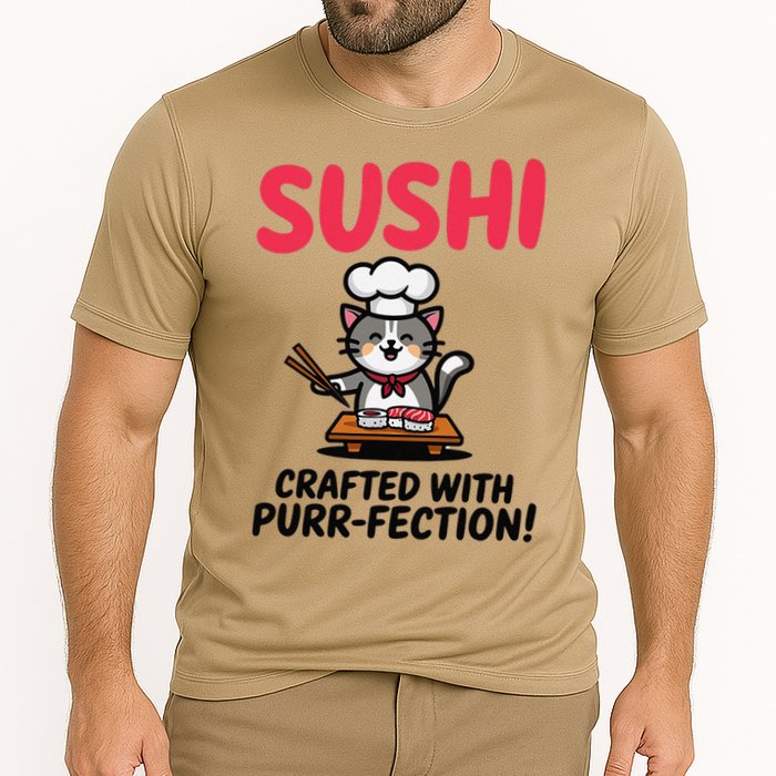 Sushi Cat  Sushi Roll Japanese Food Preppy Cat Cooling Performance Crew T-Shirt