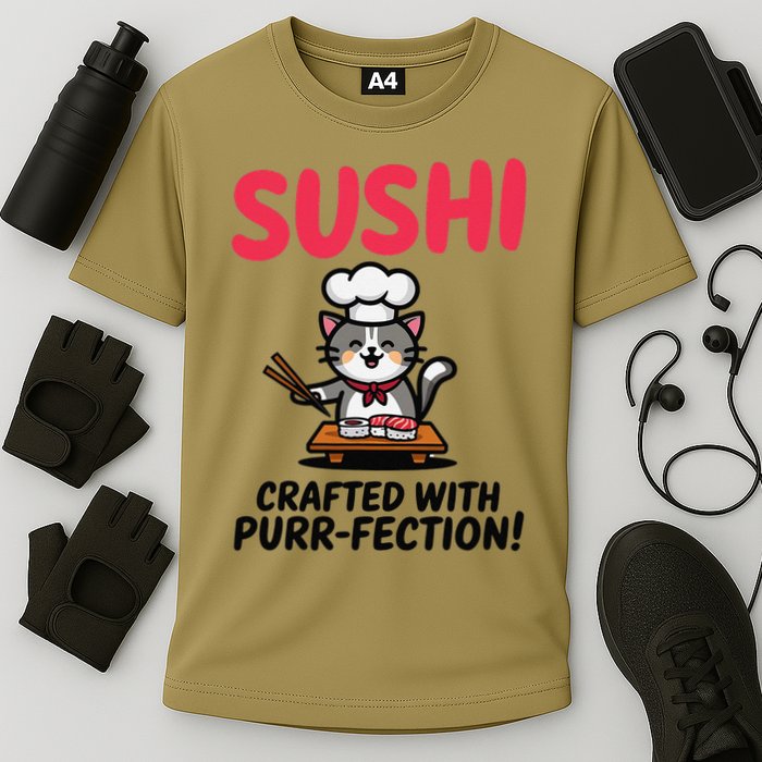 Sushi Cat  Sushi Roll Japanese Food Preppy Cat Cooling Performance Crew T-Shirt