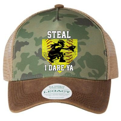 Softball Catcher Steal I Dare Ya Funny Player Gift Legacy Tie Dye Trucker Hat