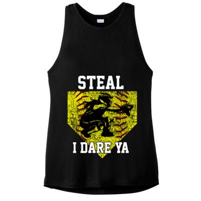Softball Catcher Steal I Dare Ya Funny Player Gift Ladies PosiCharge Tri-Blend Wicking Tank