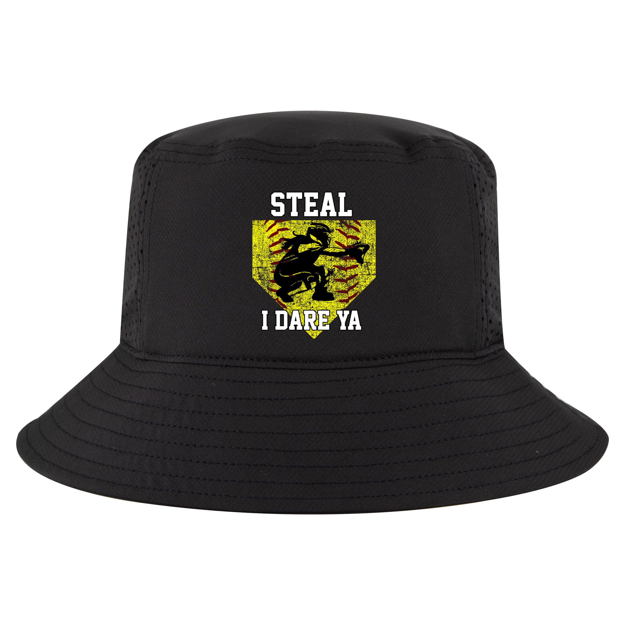 Softball Catcher Steal I Dare Ya Funny Player Gift Cool Comfort Performance Bucket Hat