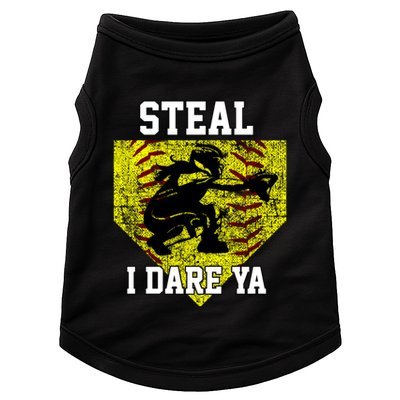 Softball Catcher Steal I Dare Ya Funny Player Gift Doggie Tank
