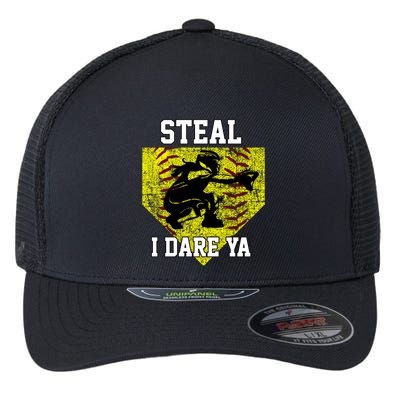Softball Catcher Steal I Dare Ya Funny Player Gift Flexfit Unipanel Trucker Cap
