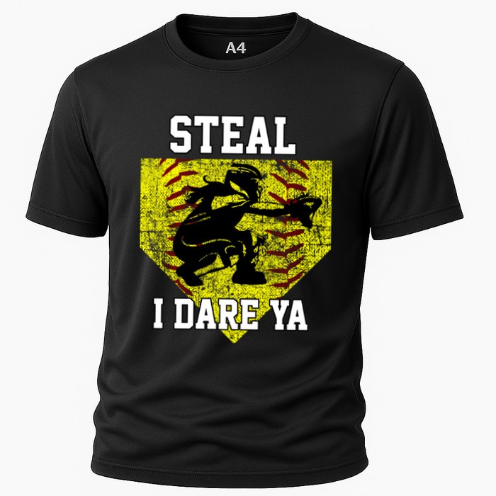 Softball Catcher Steal I Dare Ya Funny Player Gift Cooling Performance Crew T-Shirt