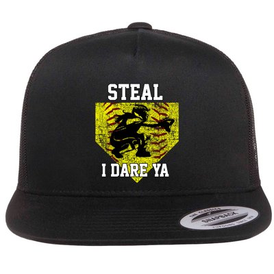 Softball Catcher Steal I Dare Ya Funny Player Gift Flatbill Hat