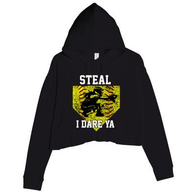 Softball Catcher Steal I Dare Ya Funny Player Gift Crop Fleece Hoodie