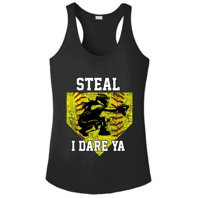 Softball Catcher Steal I Dare Ya Funny Player Gift Ladies PosiCharge Competitor Racerback Tank