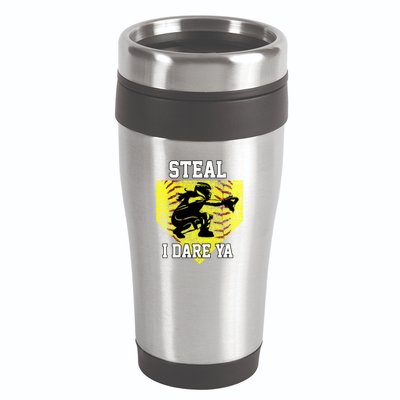 Softball Catcher Steal I Dare Ya Funny Player Gift 16oz Travel Tumbler
