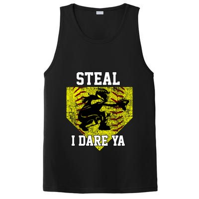 Softball Catcher Steal I Dare Ya Funny Player Gift PosiCharge Competitor Tank