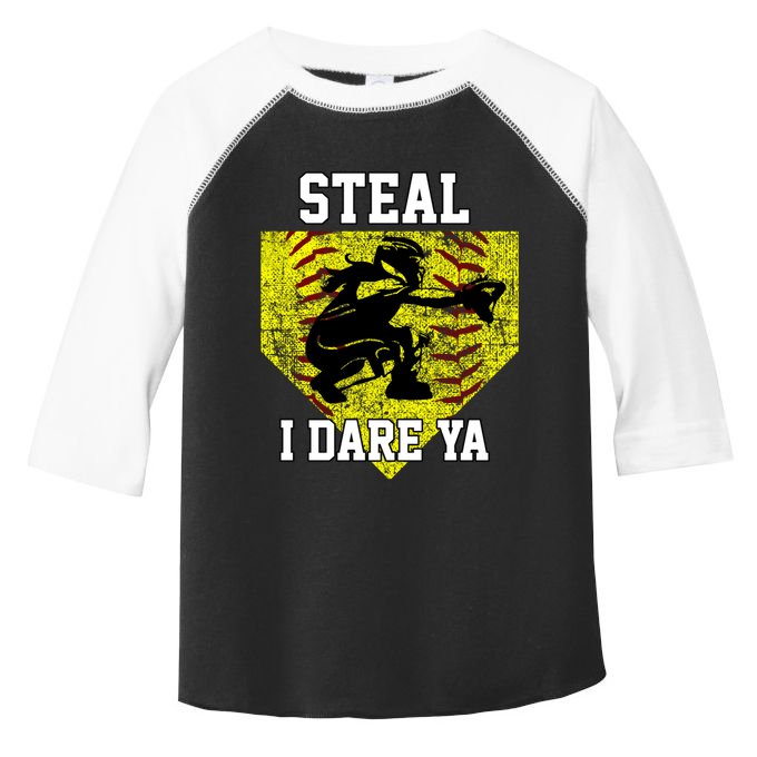 Softball Catcher Steal I Dare Ya Funny Player Gift Toddler Fine Jersey T-Shirt