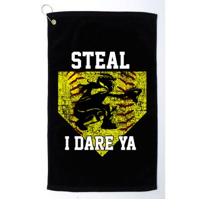 Softball Catcher Steal I Dare Ya Funny Player Gift Golf Towel