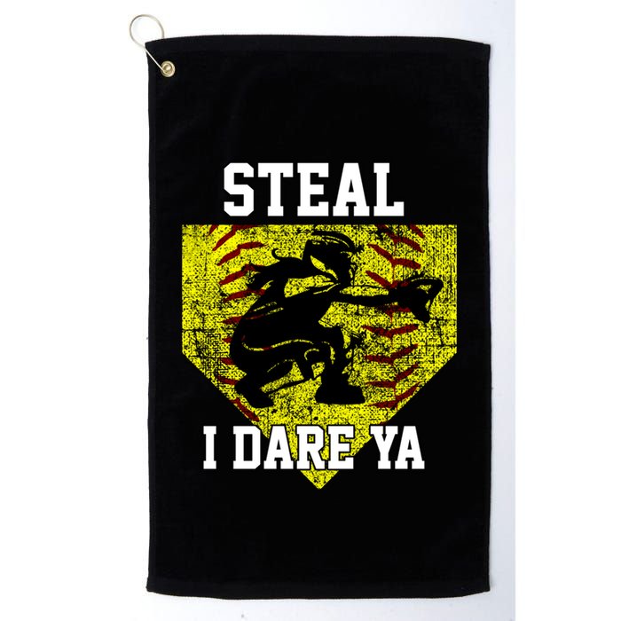 Softball Catcher Steal I Dare Ya Funny Player Gift Golf Towel